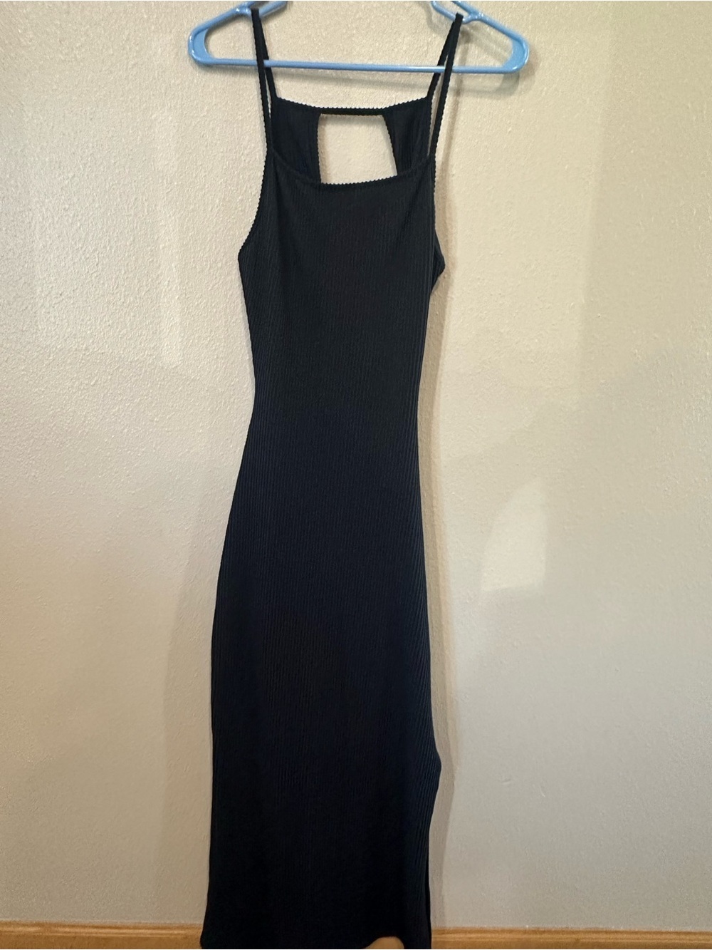 Caution To The Wind Black Ribbed Maxi Dress with Square Back Cutout